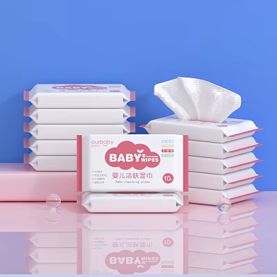 Soft Skin Friendly Baby Wipes for Infants Stacked Packs with 10 Pieces 3d model