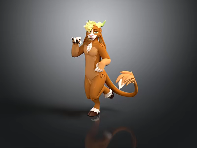 3D Lion Character Model With Yellow Mane Brown Body White Paws And Tail 3d model