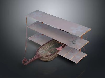 Vintage Biplane Model With Wooden Structure Fabric Wings And Boat Shaped Fuselage 3d model