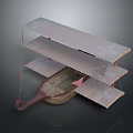Vintage Biplane Model With Wooden Structure Fabric Wings And Boat Shaped Fuselage