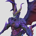 Game Movie Demonic Character With Purple Body Large Wings Horns And Muscular Build