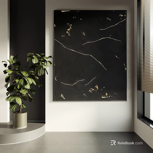 Modern Interior Space With Large Artwork And Green Plant 3d model