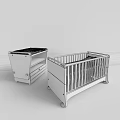 White Baby Crib With Light Wooden Rails And Matching Nightstand Modern Design
