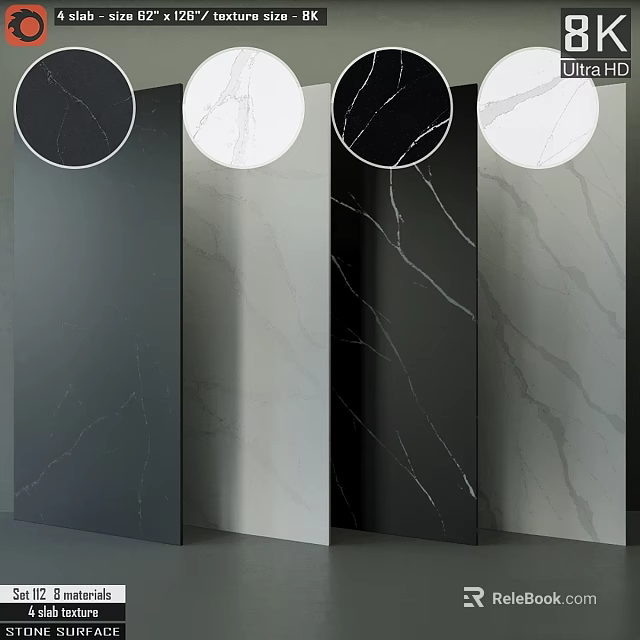 Marble Decorative Components with Black White and Gray Natural Vein Patterns for Interior Design Projects 3d model