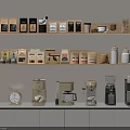 Daily Electrical Appliances Including Coffee Makers Blenders And Scales On Kitchen Countertop With Shelves