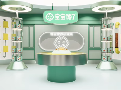 Baby Nutrition Research Laboratory With Display Cabinets And Round Exhibition Platform For Infant Products 3d model