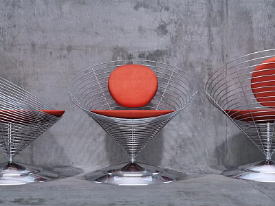 Modern Office Chair With Metal Wireframe Structure And Red Cushion Design 3d model