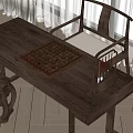 Traditional Wooden Desk With Chessboard And Brush Holder In Home Interior