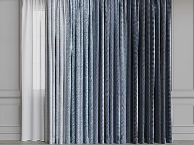 Modern Blue And White Curtains With Soft Fabric Texture And Draped Hanging Style 3d model