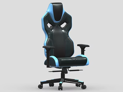 Ergonomic Black and Blue Leisure Chair with High Backrest Breathable Design Armrests and Wheeled Base 3d model