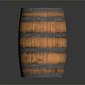 Rustic Wooden Barrel With Metal Hoops And Distressed Wood Texture Standing On Reflective Surface