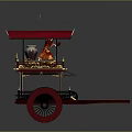 Traditional Decorative Cart With Red Canopy Golden Ornaments Red Wheels And Wooden Structure
