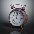 Vintage Alarm Clock with Two Bells Roman Numerals and Red Base on Dark Surface