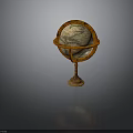 Vintage Globe With Wooden Stand And Decorative Metal Rings On Black Background