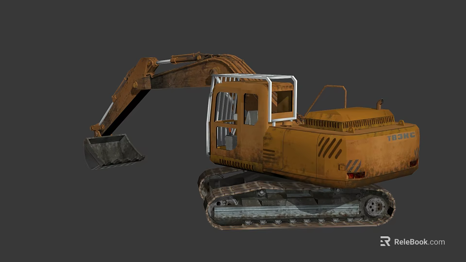 Yellow Tracked Excavator as Heavy Duty Construction Functional Vehicle with Front Bucket and Operator Cab 3d model 