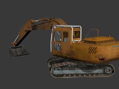Yellow Tracked Excavator as Heavy Duty Construction Functional Vehicle with Front Bucket and Operator Cab 3d model