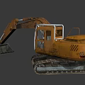 Yellow Tracked Excavator as Heavy Duty Construction Functional Vehicle with Front Bucket and Operator Cab