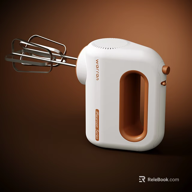 White And Brown Hand Mixer For Kitchen Baking With Ergonomic Handle And Stainless Steel Beaters 3d model 