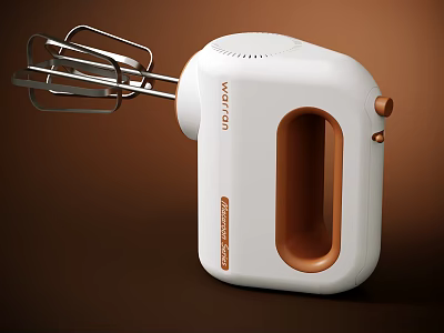 White And Brown Hand Mixer For Kitchen Baking With Ergonomic Handle And Stainless Steel Beaters 3d model