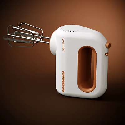 White And Brown Hand Mixer For Kitchen Baking With Ergonomic Handle And Stainless Steel Beaters 3d model