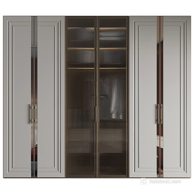 Modern Wardrobe Design With Glass Doors Metal Handles And Internal Shelves 3d model 