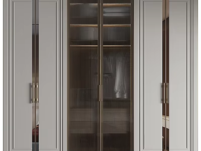 Modern Wardrobe Design With Glass Doors Metal Handles And Internal Shelves 3d model