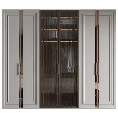 Modern Wardrobe Design With Glass Doors Metal Handles And Internal Shelves 3d model