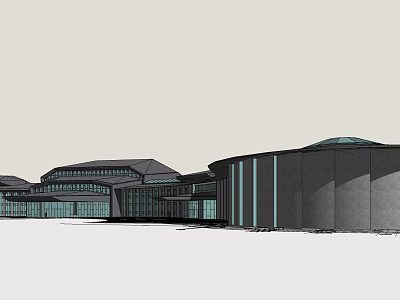 Modern Hotel Building Exterior Design With Curved Roof Large Glass Windows And Vertical Lines 3d model