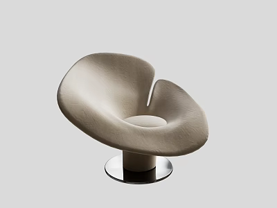 Modern Elegant Beige Accent Chair With Curved Design And Metallic Base 3d model