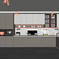 Modern Kitchen Interior Design with Grey Cabinets Built-in Appliances and Island Countertop