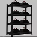 Black Metal Storage Shelf With Multiple Layers And Red Handle Boxes 3d model