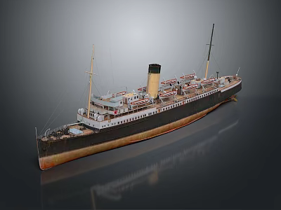 Vintage Steamship Model with Black Brown Hull Mast and Chimney Deck Details 3d model