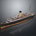Vintage Steamship Model with Black Brown Hull Mast and Chimney Deck Details