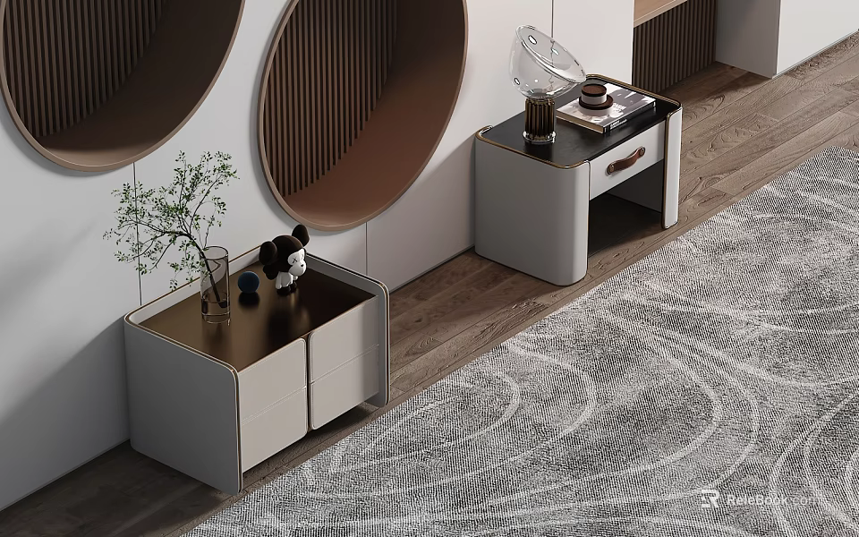 Modern Pair of Bedside Tables with Drawers and Smooth Tabletop in Bedroom 3d model 
