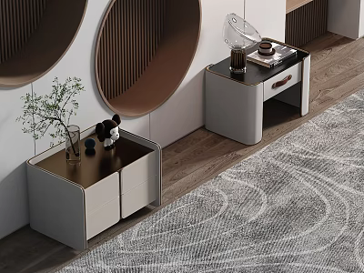 Modern Pair of Bedside Tables with Drawers and Smooth Tabletop in Bedroom 3d model