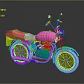 Colorful Vibrant Artistic Toy Motorcycle With Pink Body And Multicolored Wheels
