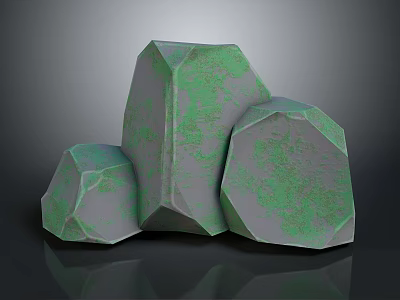 Three Irregular Wooden Stone Decorative Ornaments Featuring Green Gray Textures 3d model