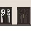 Art Deco Black Doors with Decorative Patterns and Glass Panel Design