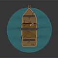 Red Sailboat Model With Multiple Masts Black Sails And Blue Transparent Base