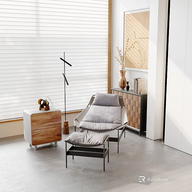 Modern Indoor Inflatable Decor With Gray Cushion Chair And Wooden Furniture 3d model 