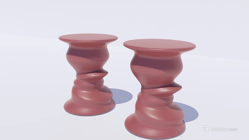 Two Red Modern Side Tables With Spiral Wavy Design Structure 3d model