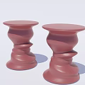 Two Red Modern Side Tables With Spiral Wavy Design Structure 3d model