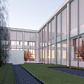 Modern Sales Office Building Design Featuring Glass Walls Metal Frames And Lawn Area