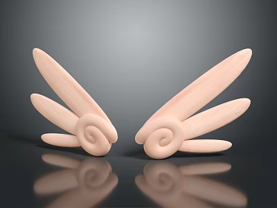Decorative Character Rabbit Ears With Pink Spiral Design On Black Surface Reflections 3d model