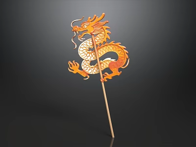 Orange Dragon Shaped Food Decoration With Wooden Stick For Festive Treats 3d model