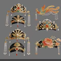 Traditional Chinese Hanging Ornaments With Phoenix Crown Pearl Tassels And Flower Designs