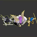 Warrior Action Figure Models Featuring Silver Gold Purple Blue Details Turtle Like Base And Weapons