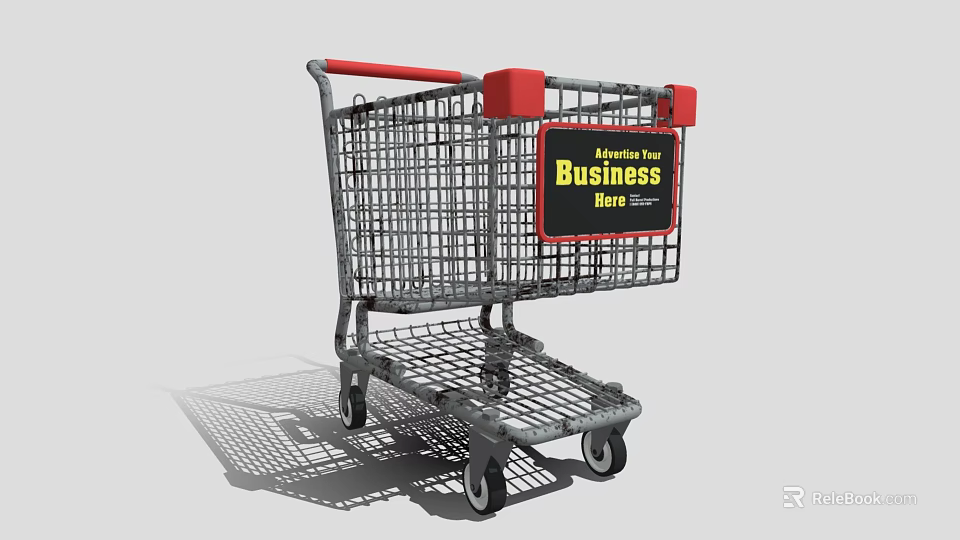Shopping Cart With Business Best Label And Metal Frame Wheels 3d model 