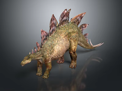 Stegosaurus Dinosaur With Green Body And Red Back Plates In 3D Model 3d model