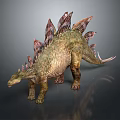 Stegosaurus Dinosaur With Green Body And Red Back Plates In 3D Model